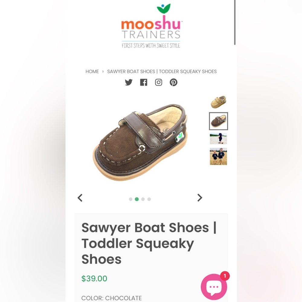 New in box Mooshu Trainers Sawyer Boat Shoes Color Chocolate Size 3